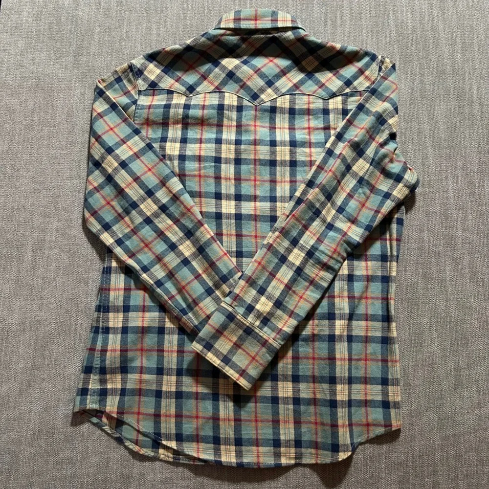 True Religion Western Shirt Mens XL Blue Plaid Flannel Pearl Snap MP4BV92VR